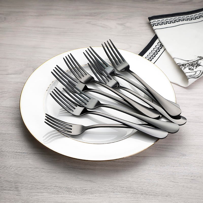 Devico Forks Set, Good Stainless Steel 10-piece Black Silverware Cutlery Reusable Dinner Forks - Image 4